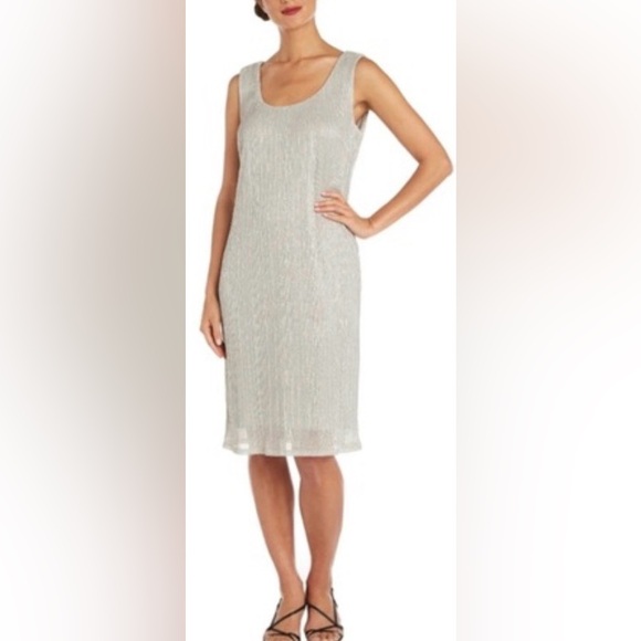 Mother of bride/ evening/ formal 2-piece set: midi dress & cardigan. Silver. 14 - Picture 4 of 13